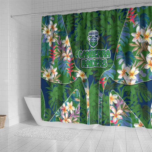 Canberra Raiders Shower Curtain Tropical Hibiscus Floral Pattern With Green And Navy Accents