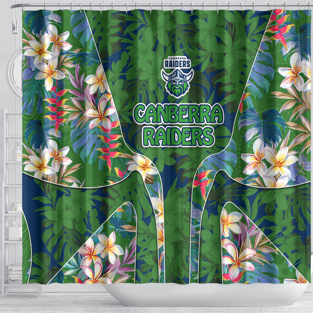 Canberra Raiders Shower Curtain Tropical Hibiscus Floral Pattern With Green And Navy Accents