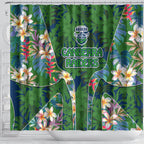 Canberra Raiders Shower Curtain Tropical Hibiscus Floral Pattern With Green And Navy Accents