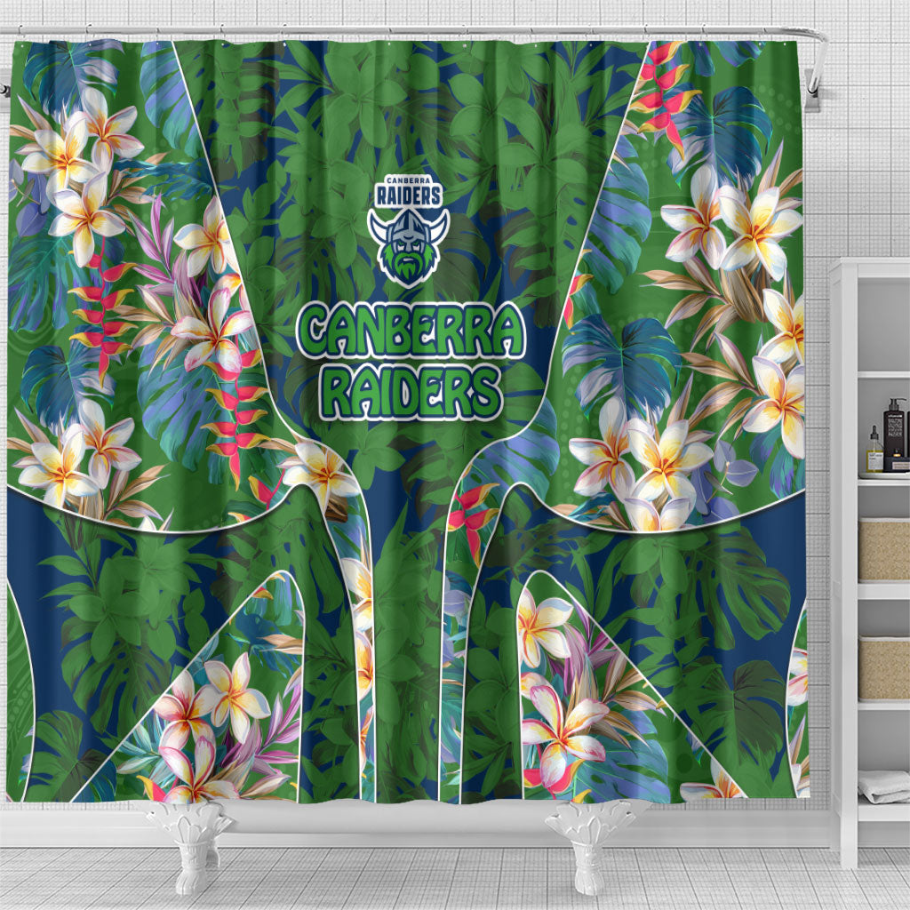 Canberra Raiders Shower Curtain Tropical Hibiscus Floral Pattern With Green And Navy Accents