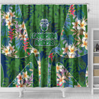 Canberra Raiders Shower Curtain Tropical Hibiscus Floral Pattern With Green And Navy Accents