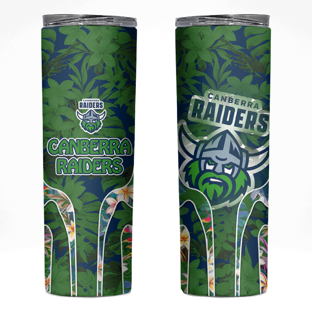 Canberra Raiders Skinny Tumbler Tropical Hibiscus Floral Pattern With Green And Navy Accents