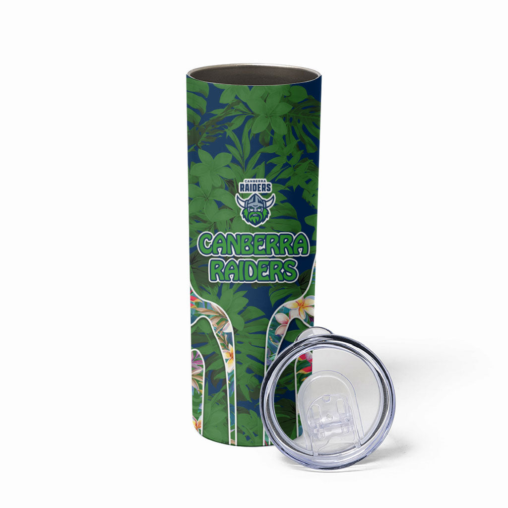 Canberra Raiders Skinny Tumbler Tropical Hibiscus Floral Pattern With Green And Navy Accents