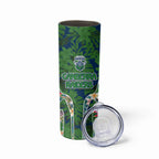 Canberra Raiders Skinny Tumbler Tropical Hibiscus Floral Pattern With Green And Navy Accents