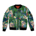 Canberra Raiders Sleeve Zip Bomber Jacket Tropical Hibiscus Floral Pattern With Green And Navy Accents