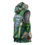 Canberra Raiders Sleeveless Hoodie Tropical Hibiscus Floral Pattern With Green And Navy Accents