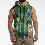 Canberra Raiders Sleeveless Hoodie Tropical Hibiscus Floral Pattern With Green And Navy Accents