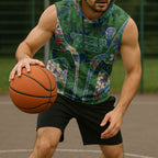 Canberra Raiders Sleeveless Hoodie Tropical Hibiscus Floral Pattern With Green And Navy Accents