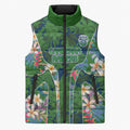 Canberra Raiders Sleeveless Puffer Jacket Tropical Hibiscus Floral Pattern With Green And Navy Accents
