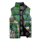 Canberra Raiders Sleeveless Puffer Jacket Tropical Hibiscus Floral Pattern With Green And Navy Accents