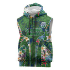 Canberra Raiders Sleeveless Zip Hoodie Tropical Hibiscus Floral Pattern With Green And Navy Accents