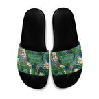 Canberra Raiders Slide Sandals Tropical Hibiscus Floral Pattern With Green And Navy Accents