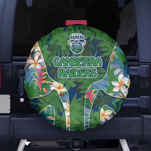Canberra Raiders Spare Tire Cover Tropical Hibiscus Floral Pattern With Green And Navy Accents