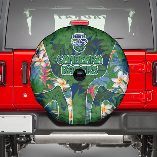 Canberra Raiders Spare Tire Cover Tropical Hibiscus Floral Pattern With Green And Navy Accents