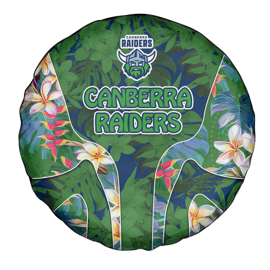 Canberra Raiders Spare Tire Cover Tropical Hibiscus Floral Pattern With Green And Navy Accents