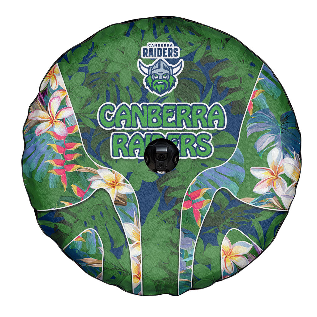 Canberra Raiders Spare Tire Cover Tropical Hibiscus Floral Pattern With Green And Navy Accents