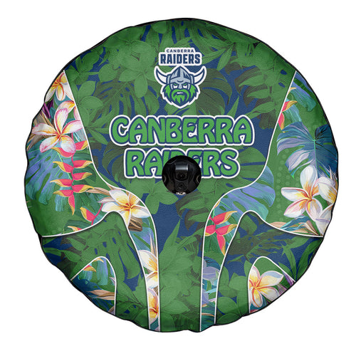 Canberra Raiders Spare Tire Cover Tropical Hibiscus Floral Pattern With Green And Navy Accents