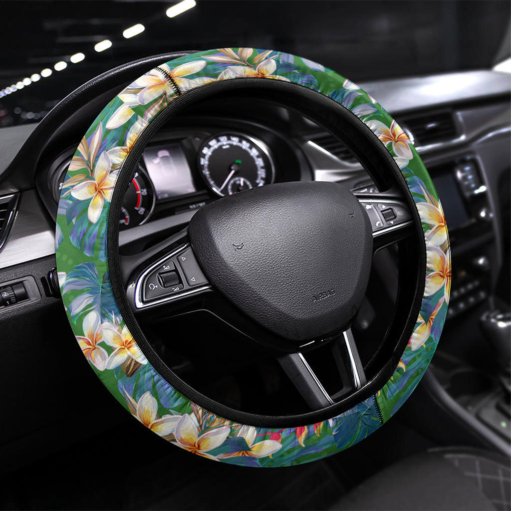 Canberra Raiders Steering Wheel Cover Tropical Hibiscus Floral Pattern With Green And Navy Accents