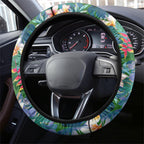 Canberra Raiders Steering Wheel Cover Tropical Hibiscus Floral Pattern With Green And Navy Accents