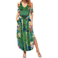 Canberra Raiders Summer Maxi Dress Tropical Hibiscus Floral Pattern With Green And Navy Accents