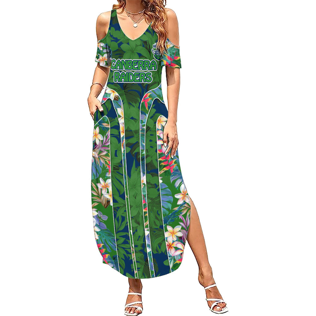 Canberra Raiders Summer Maxi Dress Tropical Hibiscus Floral Pattern With Green And Navy Accents