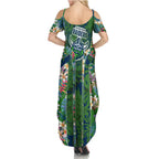 Canberra Raiders Summer Maxi Dress Tropical Hibiscus Floral Pattern With Green And Navy Accents