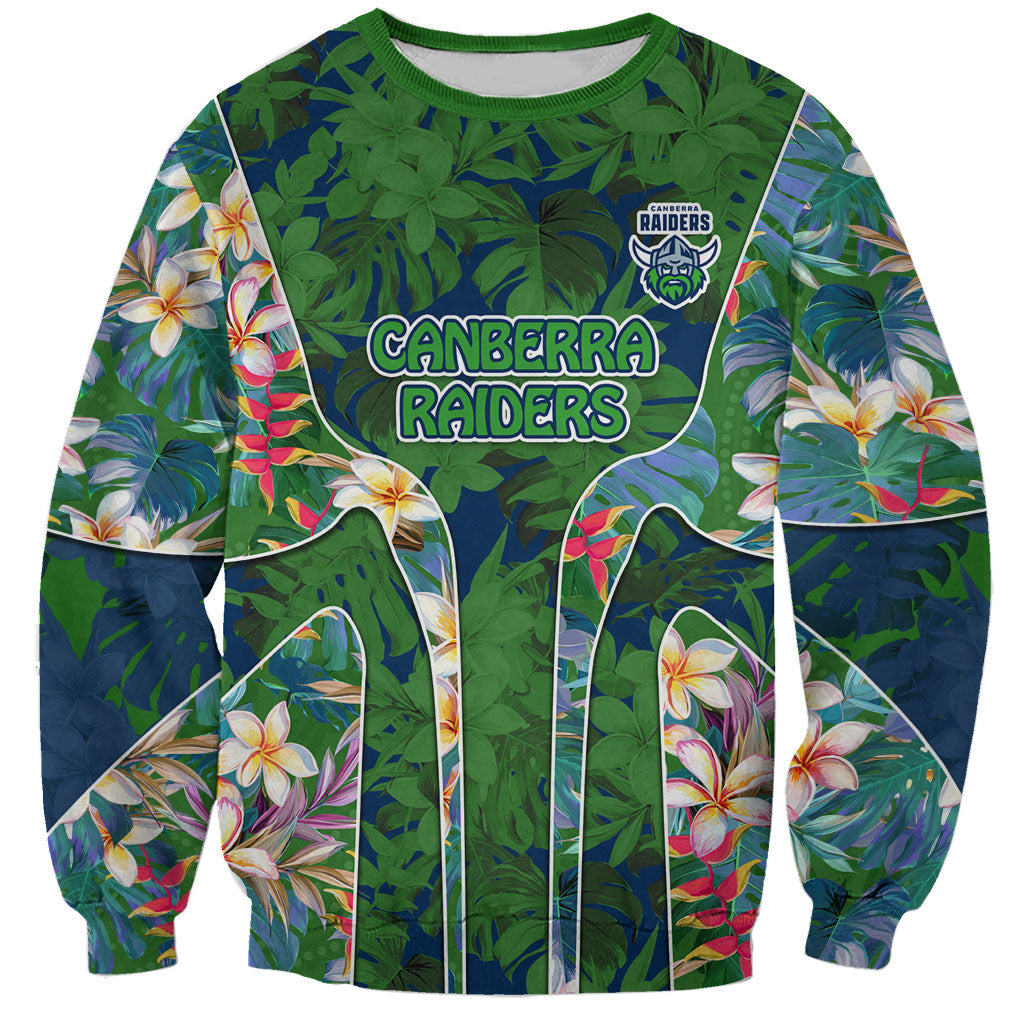 Canberra Raiders Sweatshirt Tropical Hibiscus Floral Pattern With Green And Navy Accents