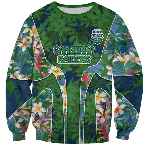 Canberra Raiders Sweatshirt Tropical Hibiscus Floral Pattern With Green And Navy Accents