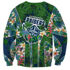 Canberra Raiders Sweatshirt Tropical Hibiscus Floral Pattern With Green And Navy Accents