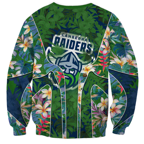 Canberra Raiders Sweatshirt Tropical Hibiscus Floral Pattern With Green And Navy Accents