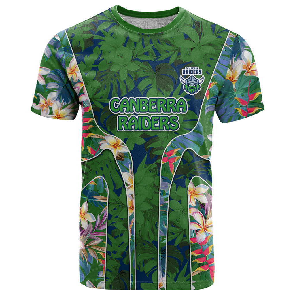Canberra Raiders T Shirt Tropical Hibiscus Floral Pattern With Green And Navy Accents