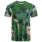Canberra Raiders T Shirt Tropical Hibiscus Floral Pattern With Green And Navy Accents