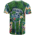 Canberra Raiders T Shirt Tropical Hibiscus Floral Pattern With Green And Navy Accents