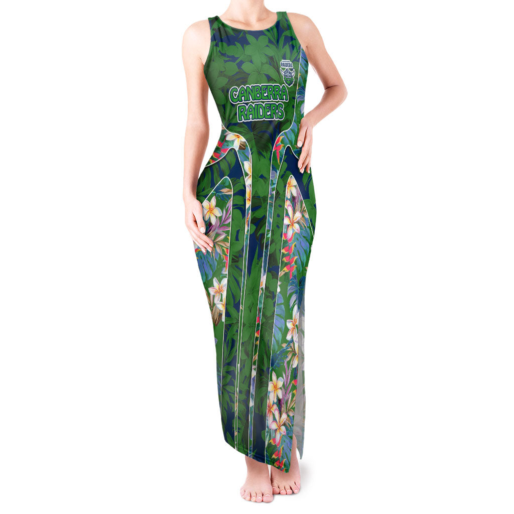 Canberra Raiders Tank Maxi Dress Tropical Hibiscus Floral Pattern With Green And Navy Accents