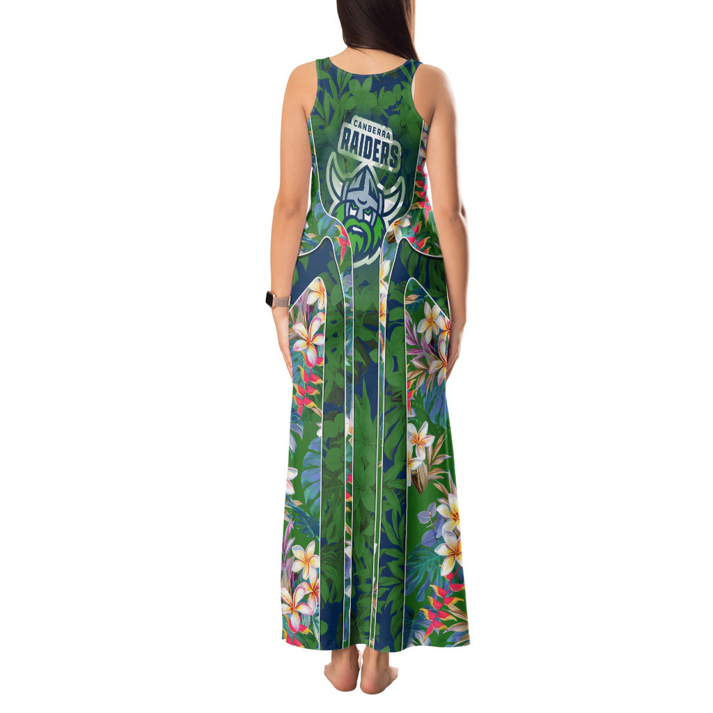 Canberra Raiders Tank Maxi Dress Tropical Hibiscus Floral Pattern With Green And Navy Accents