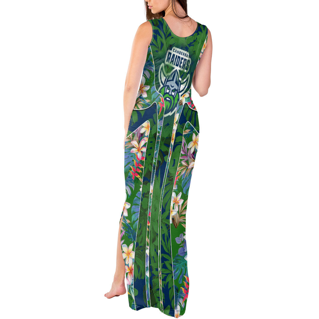 Canberra Raiders Tank Maxi Dress Tropical Hibiscus Floral Pattern With Green And Navy Accents