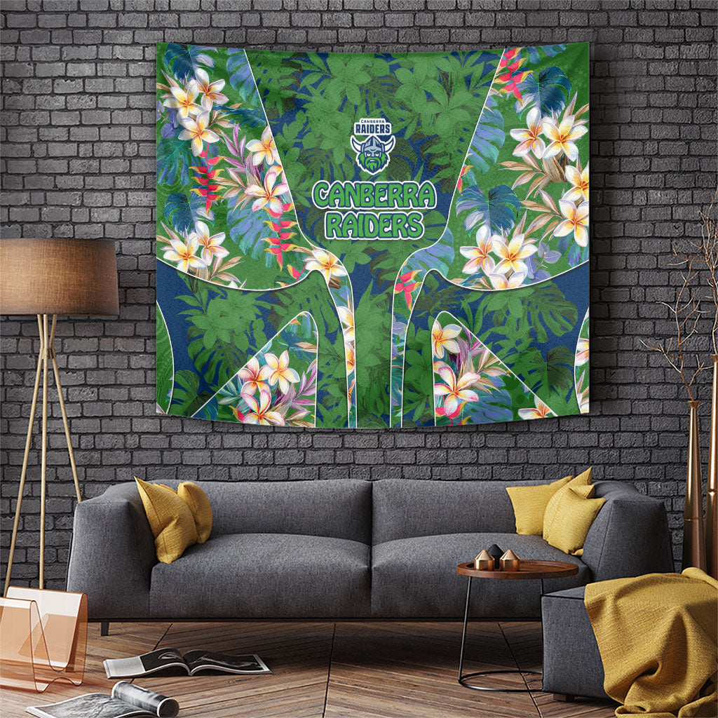 Canberra Raiders Tapestry Tropical Hibiscus Floral Pattern With Green And Navy Accents
