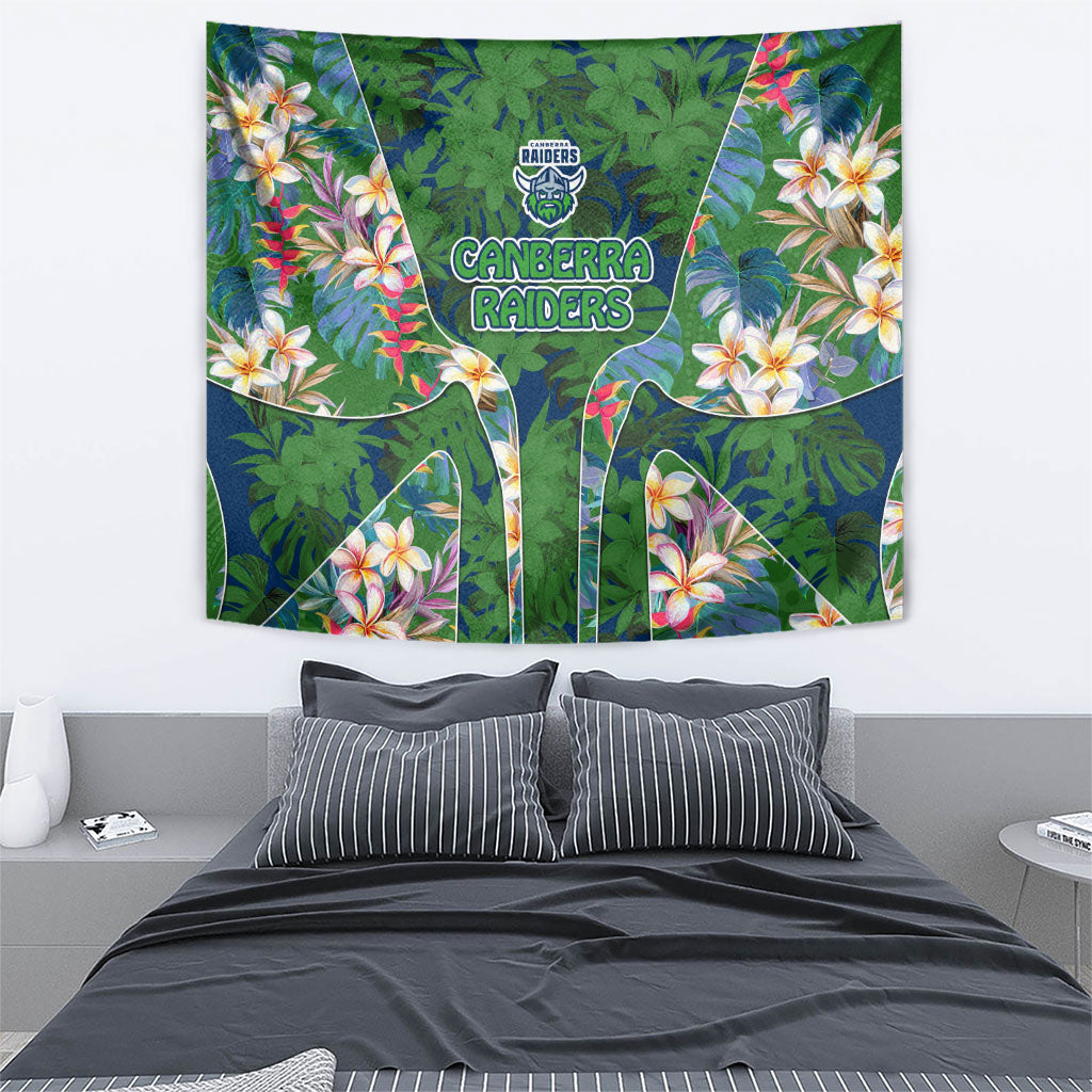 Canberra Raiders Tapestry Tropical Hibiscus Floral Pattern With Green And Navy Accents