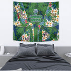 Canberra Raiders Tapestry Tropical Hibiscus Floral Pattern With Green And Navy Accents