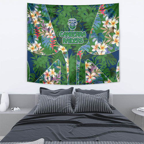 Canberra Raiders Tapestry Tropical Hibiscus Floral Pattern With Green And Navy Accents