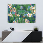Canberra Raiders Tapestry Tropical Hibiscus Floral Pattern With Green And Navy Accents