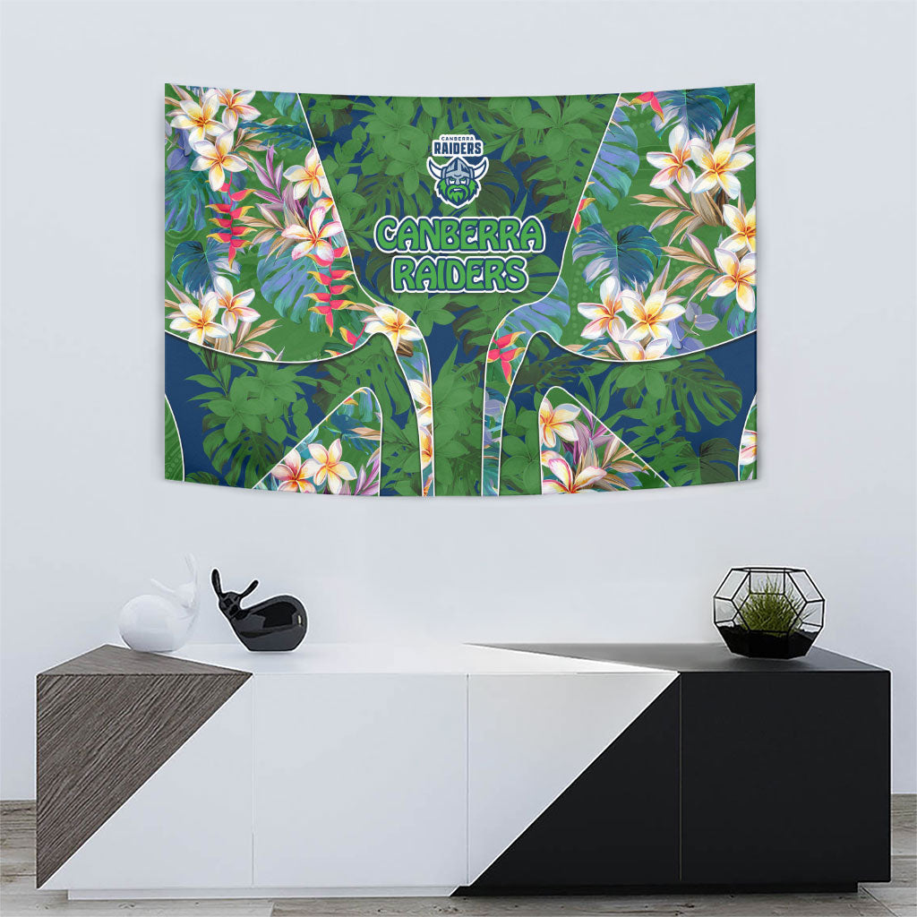 Canberra Raiders Tapestry Tropical Hibiscus Floral Pattern With Green And Navy Accents