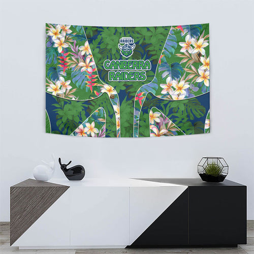 Canberra Raiders Tapestry Tropical Hibiscus Floral Pattern With Green And Navy Accents