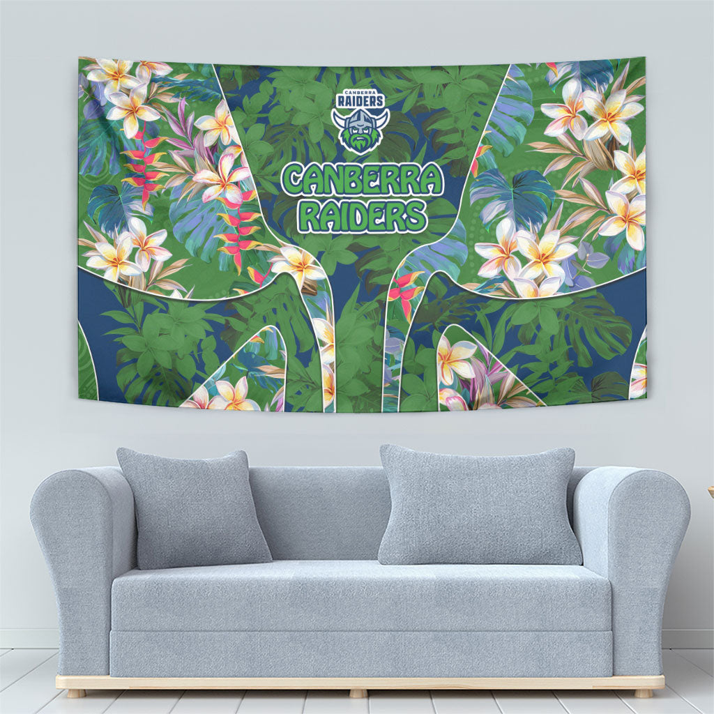 Canberra Raiders Tapestry Tropical Hibiscus Floral Pattern With Green And Navy Accents