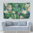 Canberra Raiders Tapestry Tropical Hibiscus Floral Pattern With Green And Navy Accents
