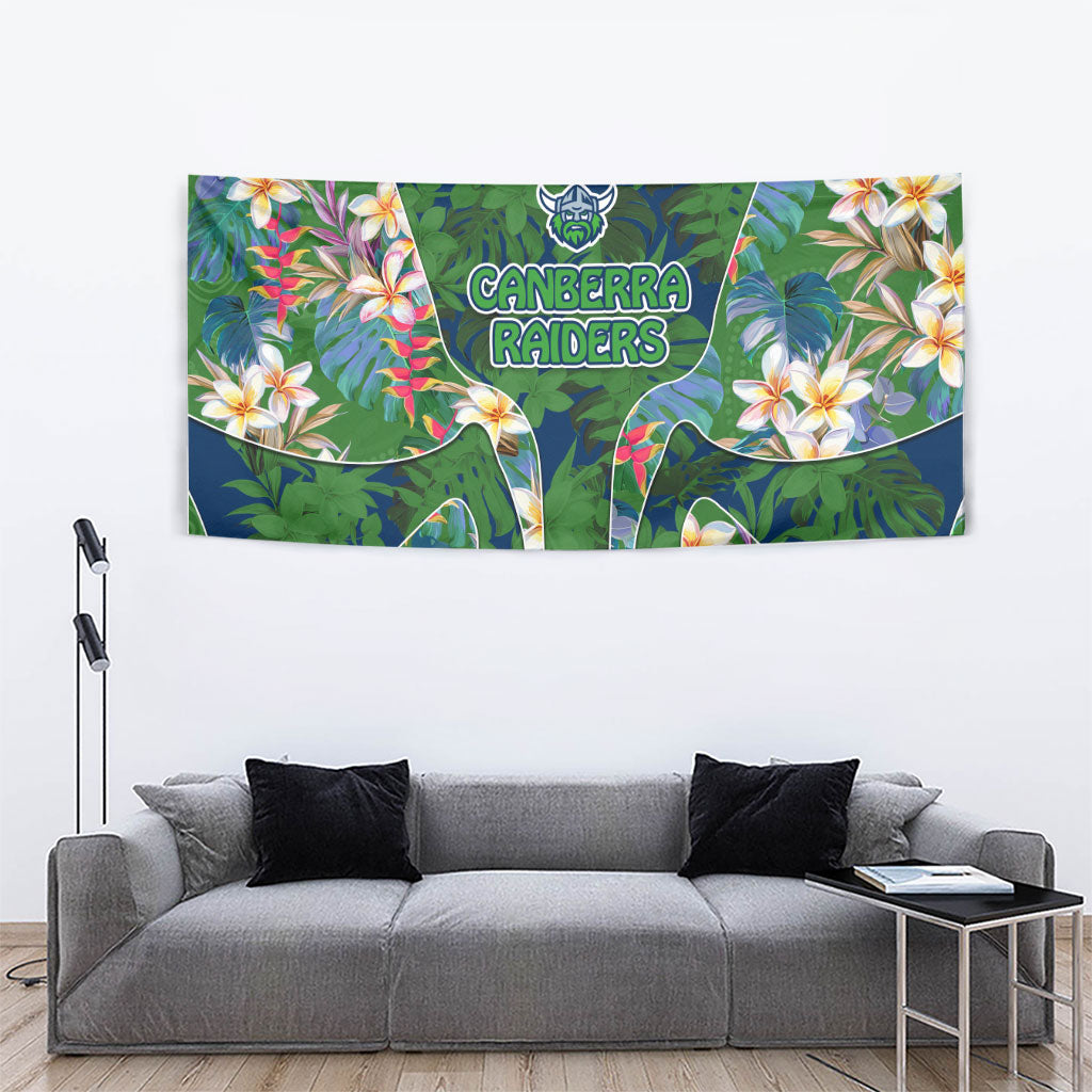 Canberra Raiders Tapestry Tropical Hibiscus Floral Pattern With Green And Navy Accents