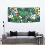 Canberra Raiders Tapestry Tropical Hibiscus Floral Pattern With Green And Navy Accents