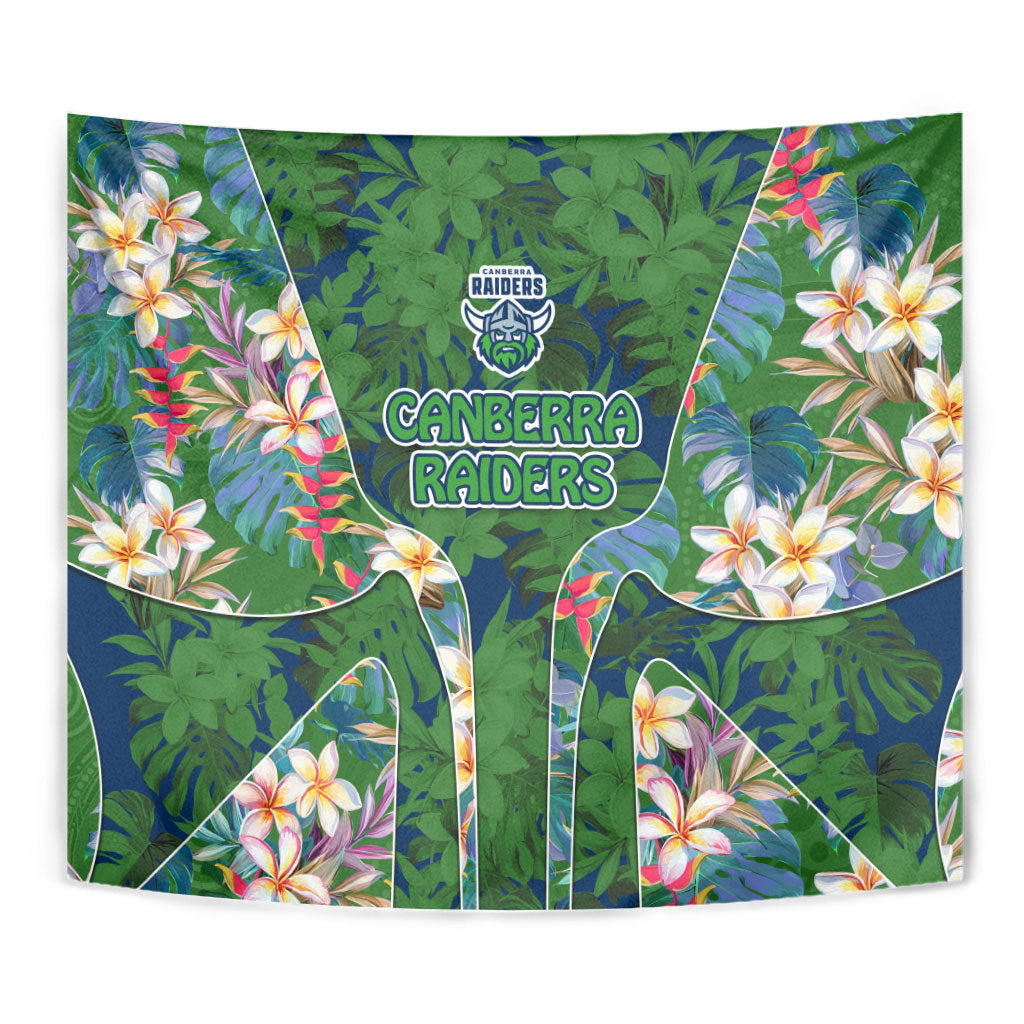 Canberra Raiders Tapestry Tropical Hibiscus Floral Pattern With Green And Navy Accents