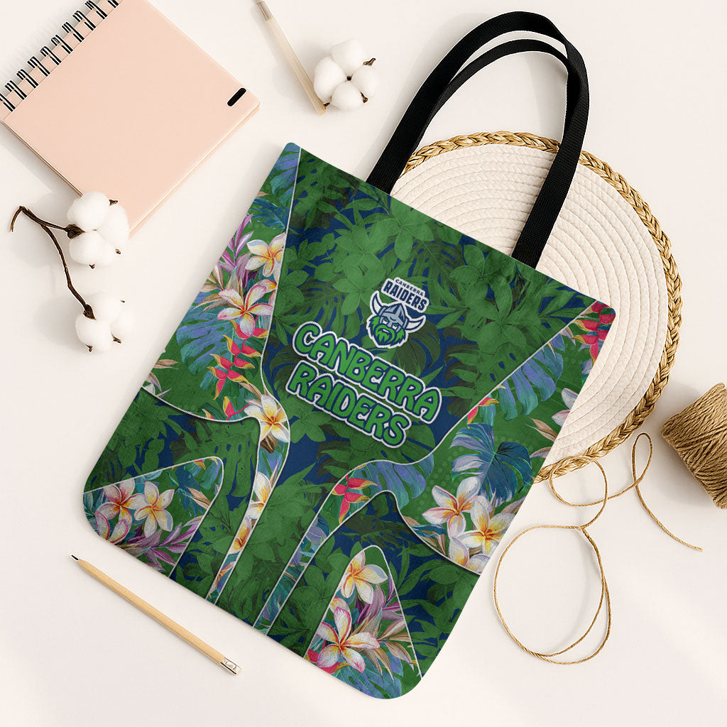 Canberra Raiders Tote Bag Tropical Hibiscus Floral Pattern With Green And Navy Accents