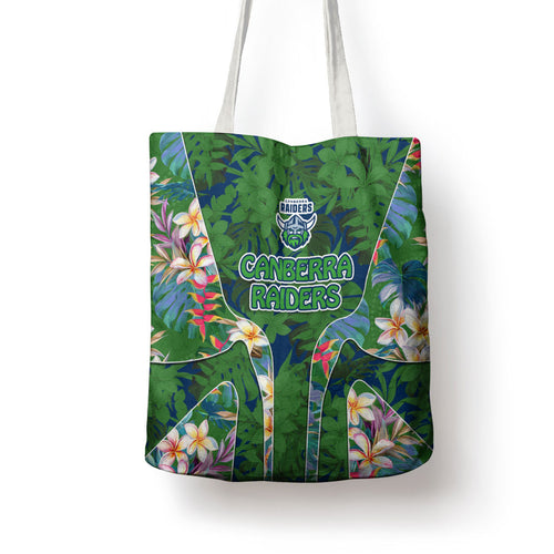 Canberra Raiders Tote Bag Tropical Hibiscus Floral Pattern With Green And Navy Accents